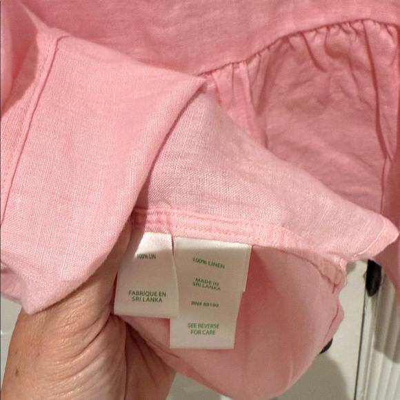 🌴 Lilly Pulitzer Bekah 3/4 Sleeve Linen Top Tunic Pink Ruffle Hem XL Long Roomy - Picture 11 of 14